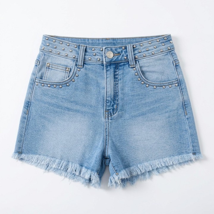 Shorts Vaqueros Mujer Azul Claro Bajo Deshilachado