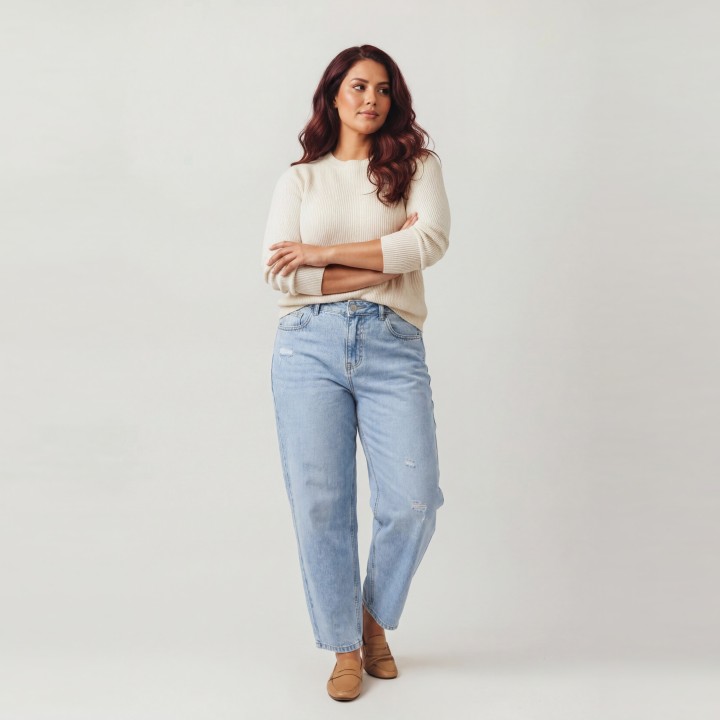 Jeans Barrel Baggy Mujer Azul Claro