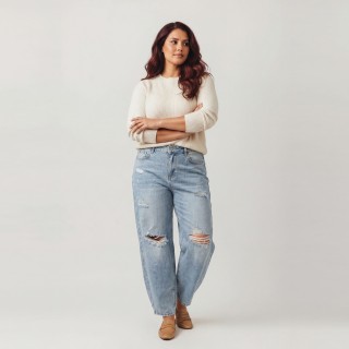 Jeans Balloon Baggy Mujer Azul Claro con Rotura
