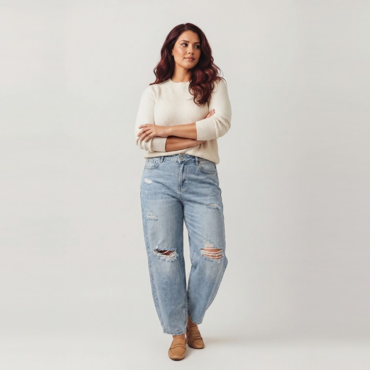Jeans Balloon Baggy Mujer Azul Claro con Rotura