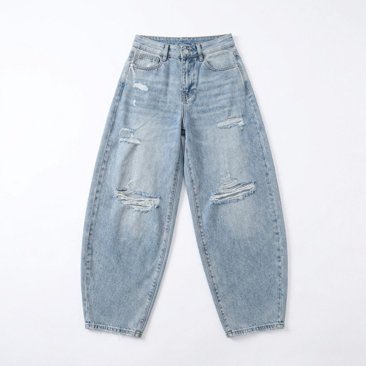 Jeans Balloon Baggy Mujer Azul Claro con Rotura