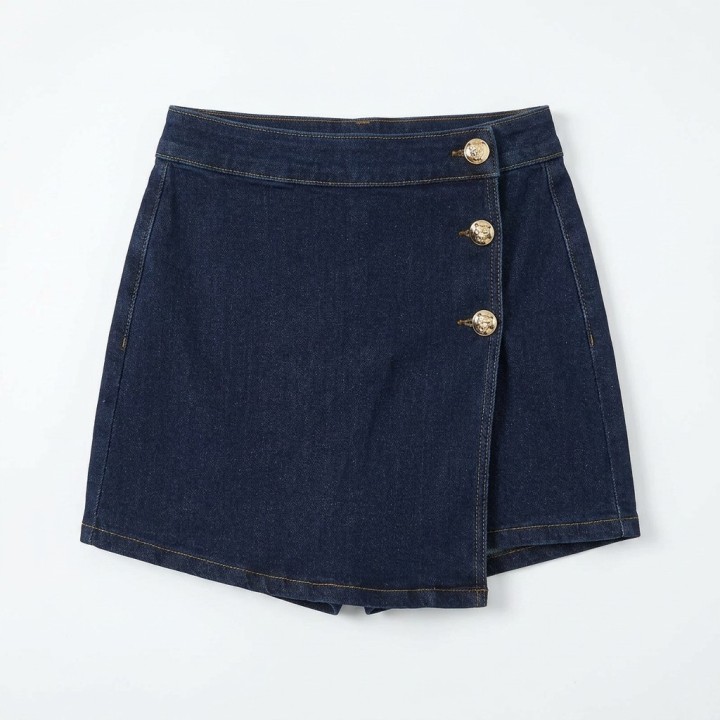 Falda Pantalón Vaquera Mujer Azul Oscuro Botones