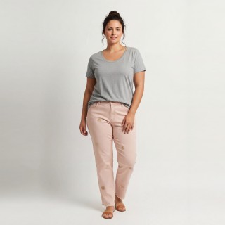 Pantalón Recto Mujer Rosa Palo Bordado Conchas