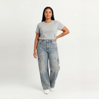 Jeans Cargo Wide Leg Mujer Gris Azul Vintage