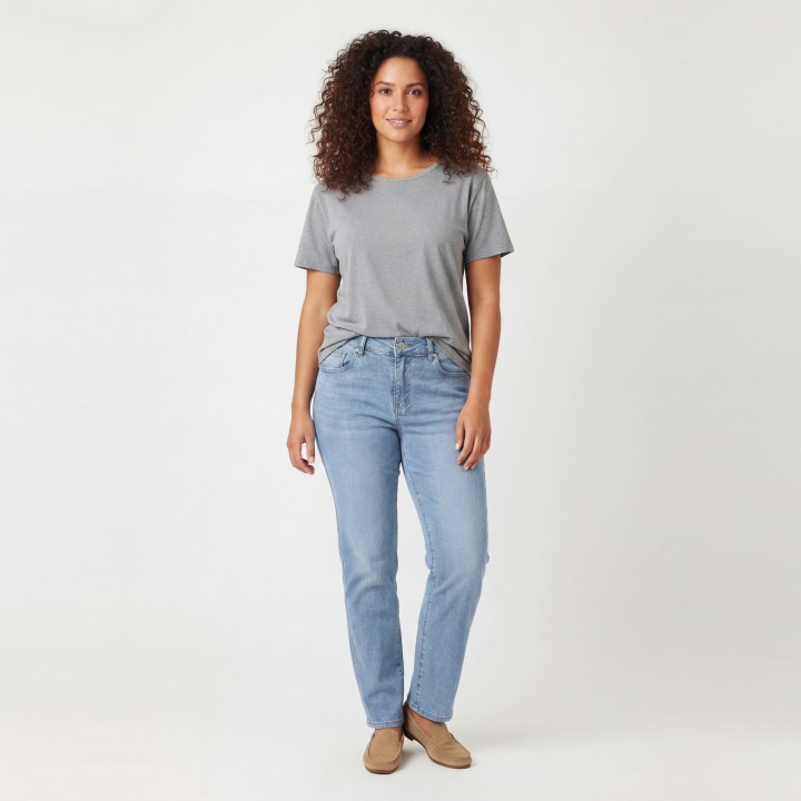Jeans Rectos Mujer Azul Claro Tallas Grandes