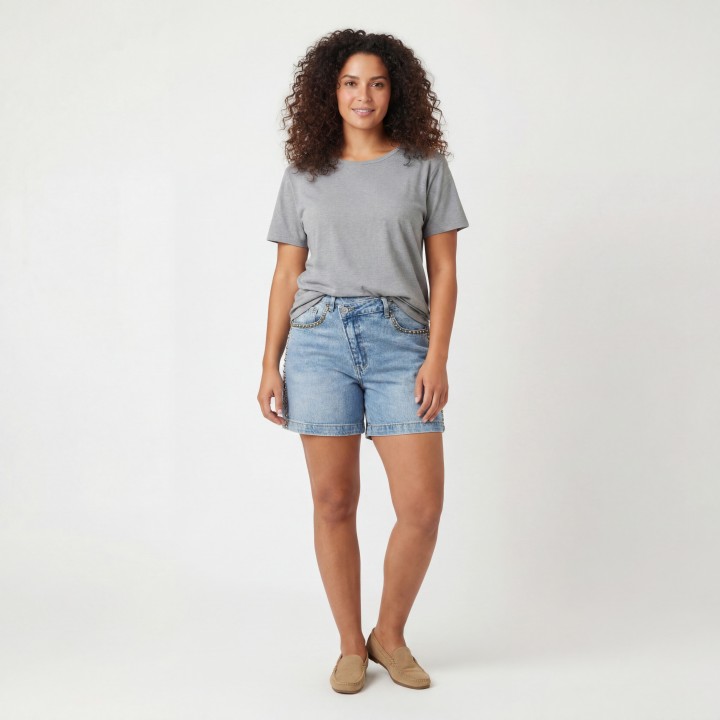 Shorts Vaqueros Mujer Azul Claro Tachuelas