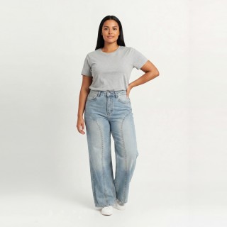Jeans Palazzo Mujer Azul Claro Costura V