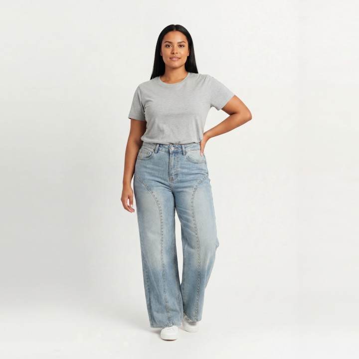Jeans Palazzo Mujer Azul Claro Costura V