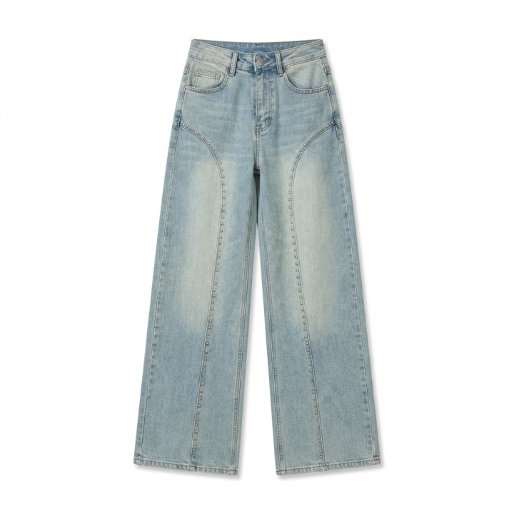 Jeans Palazzo Mujer Azul Claro Costura V