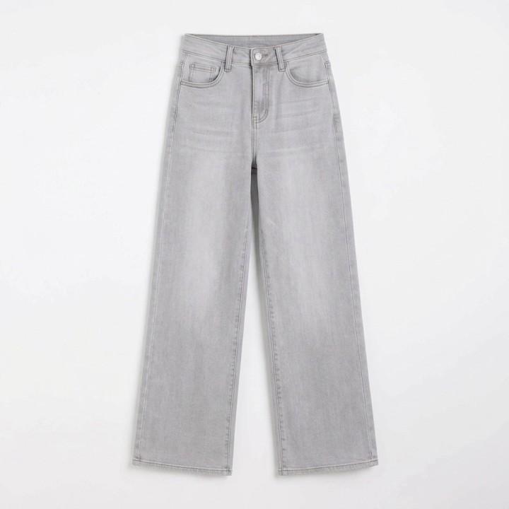 Jeans Wide Leg Mujer Gris Claro
