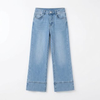 Jeans Culotte Mujer Azul Claro Bajo Doble