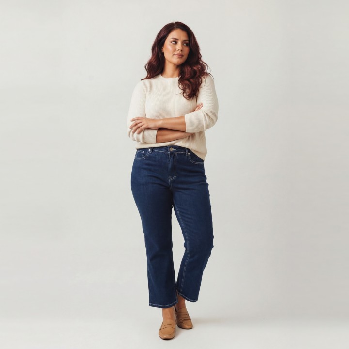 Jeans Cropped Flare Mujer Azul Oscuro