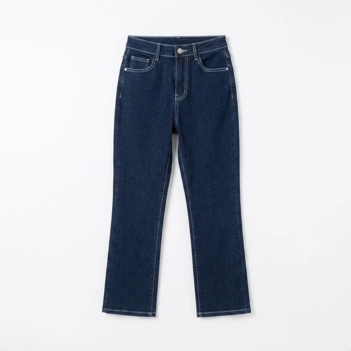 Jeans Cropped Flare Mujer Azul Oscuro