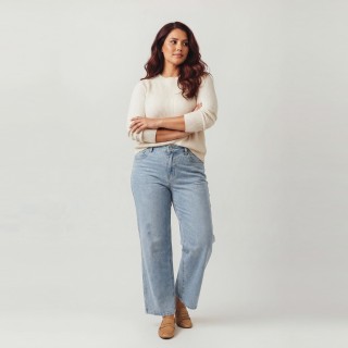 Jeans Wide Leg Mujer Azul Claro Strass Brillantes