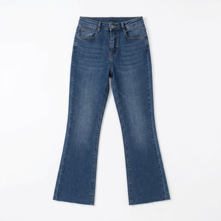 Jeans Flare Mujer Azul Medio Cintura Alta