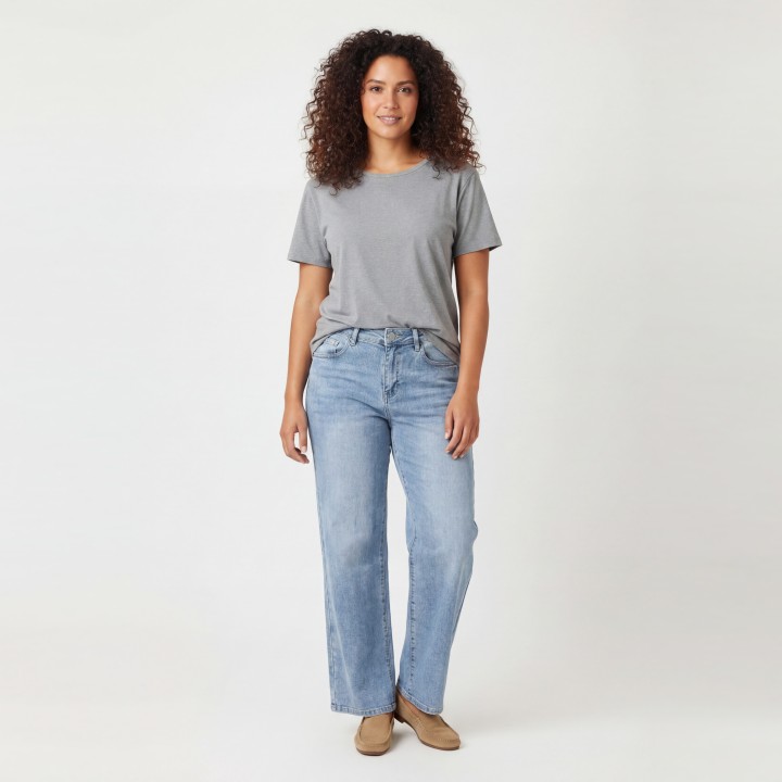 Jeans Wide Leg Mujer Azul Claro Estrella Bordada