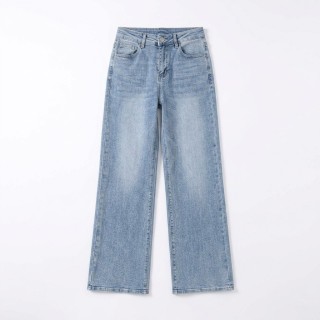 Jeans Wide Leg Mujer Azul Claro Estrella Bordada