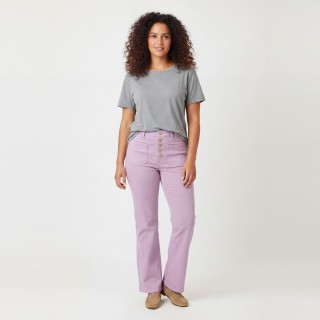 Pantalón Wide Leg Mujer Lila Botones Dorados