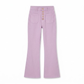 Pantalón Wide Leg Mujer Lila Botones Dorados