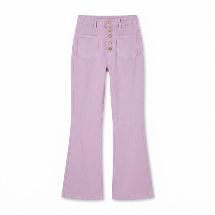 Pantalón Wide Leg Mujer Lila Botones Dorados
