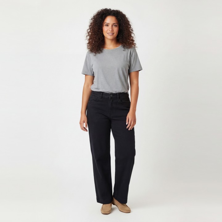 Jeans Wide Leg Mujer Negro Cintura Alta Clásico