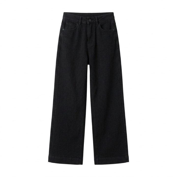 Jeans Wide Leg Mujer Negro Cintura Alta Clásico