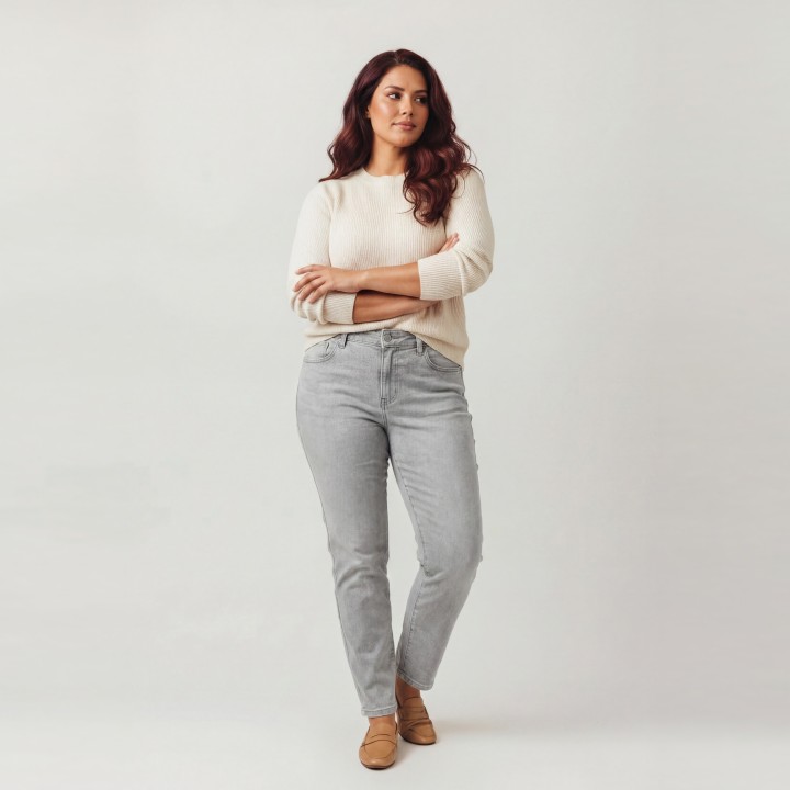 Jeans Rectos Mujer Gris Claro Slim