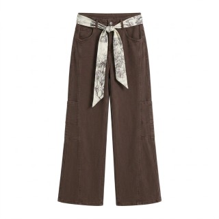 Pantalón Wide Leg Mujer Marrón Chocolate Pañuelo