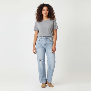 Jeans Wide Leg Rotos Mujer Azul Claro