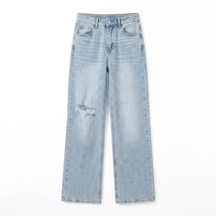 Jeans Wide Leg Rotos Mujer Azul Claro
