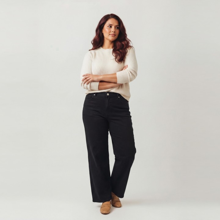 Jeans Wide Leg Negro Mujer Cintura Alta