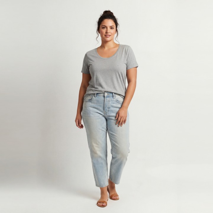 Jeans Mom Cropped Azul Claro Mujer