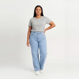 Jeans Wide Leg con Remaches Plateados Mujer