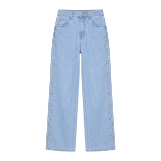 Jeans Wide Leg con Remaches Plateados Mujer
