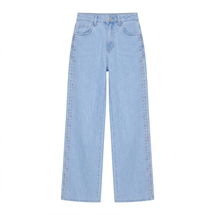 Jeans Wide Leg con Remaches Plateados Mujer