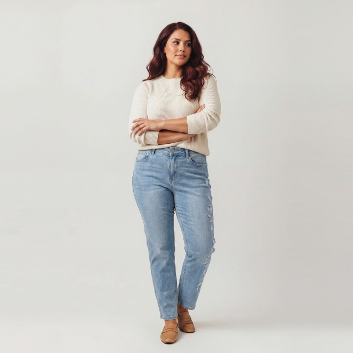 Jeans Bordado Floral Talla Grande Mujer