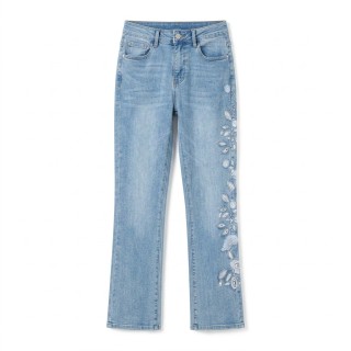 Jeans Bordado Floral Talla Grande Mujer