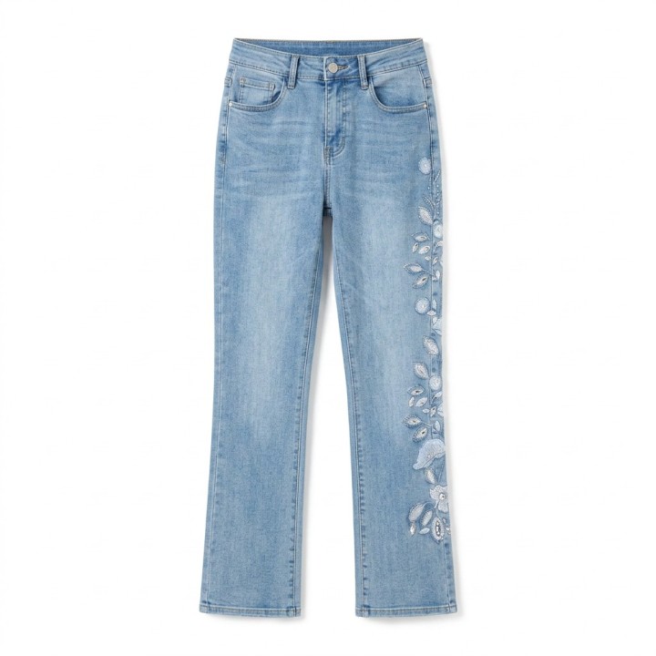 Jeans Bordado Floral Talla Grande Mujer
