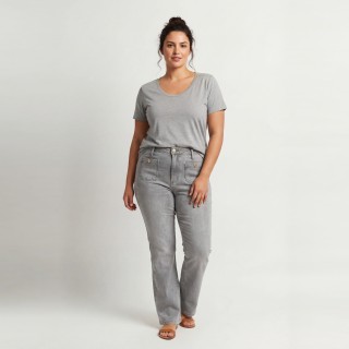 Jeans Flare Gris Mujer Bolsillos Delanteros