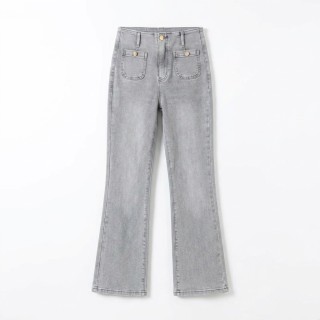 Jeans Flare Gris Mujer Bolsillos Delanteros