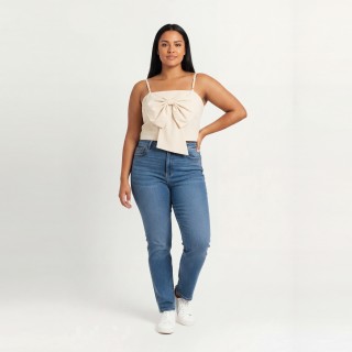 Jeans Wide Leg Crema Mujer Cintura Alta