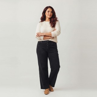 Jeans Wide Leg Negro Mujer Cintura Alta