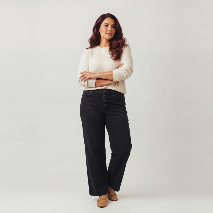 Jeans Wide Leg Negro Mujer Cintura Alta