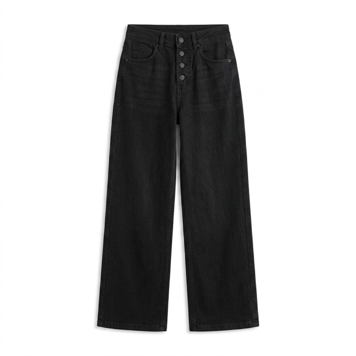 Jeans Wide Leg Negro Mujer Cintura Alta