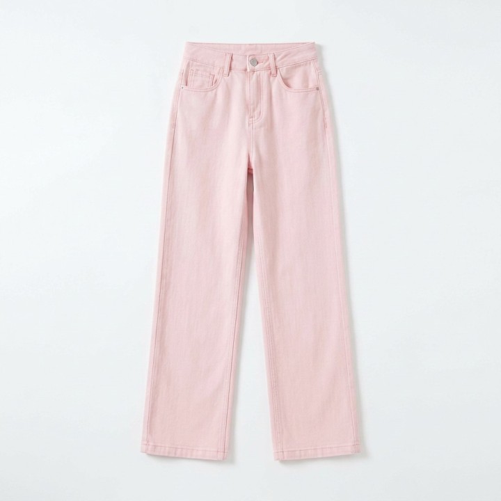 Jeans Wide Leg Rosa Pastel Mujer