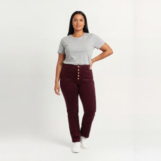Pantalón Recto Burdeos Mujer con Botones
