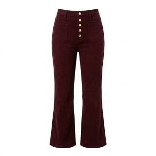 Pantalón Recto Burdeos Mujer con Botones