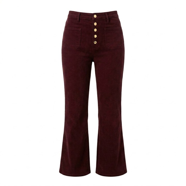 Pantalón Recto Burdeos Mujer con Botones