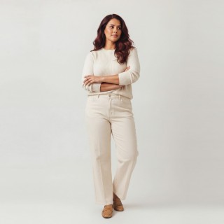 Pantalón Wide Leg Crema Mujer Cintura Alta