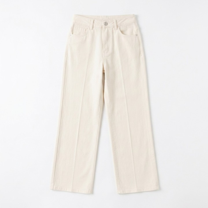 Pantalón Wide Leg Crema Mujer Cintura Alta